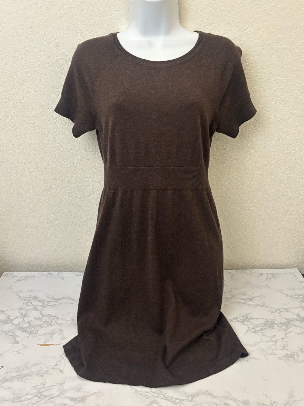 Worthington Dress Women’s M Brown Short Sleeve Knit Mini Dress Round Neck